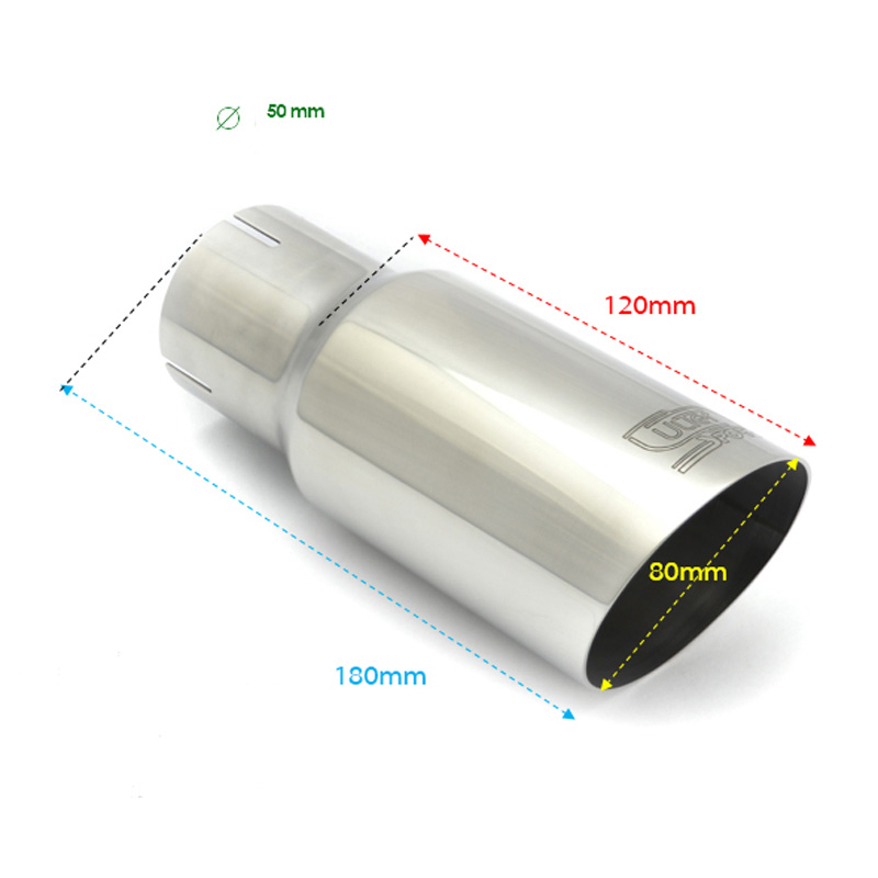 Ulter Sport Exhaust finisher - Round Ø80mm Slanted - Length 180mm - Installation ->50mm - Inox