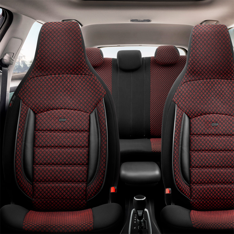 Universal Fabric 'CityBug' Seat cover set 'Sport Plus' Black/Red - 9-pieces -  Side-Airbags