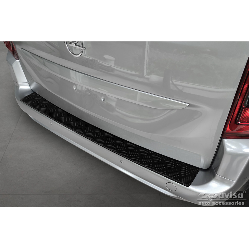 Matt Black Aluminum Rear bumper protector  Citroën Berlingo (Multispace) & Peugeot Partner 2008-2015 & 2015-2018 & 2018- & Peugeot Rifter 2018- & Opel Combo E 2018- & Toyota Proace City/Verso 2019- & Fiat Doblo 2022- 'Riffled Plate'