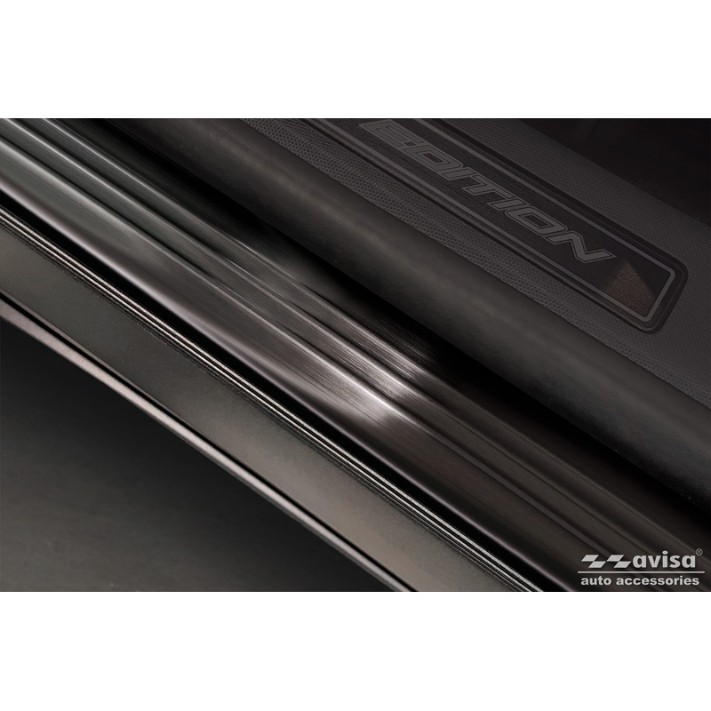 Black Inox door sill protectors  Ford Mustang Mach-E 2020- 'Lines' - 4-pieces
