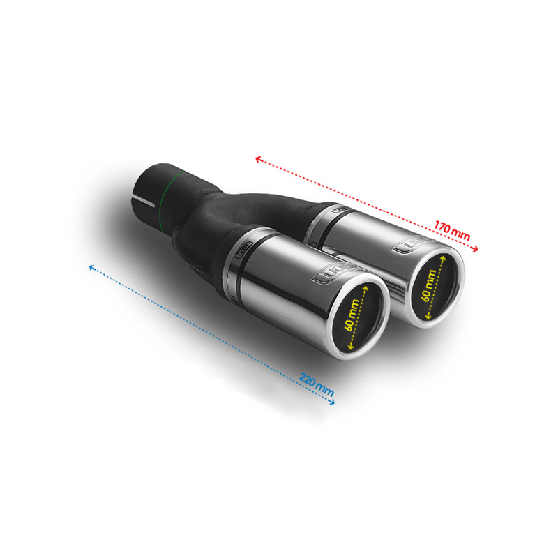 Ulter Sport Exhaust finisher - Double Round Ø60mm - Length 170mm - Installation ->50mm - Inox