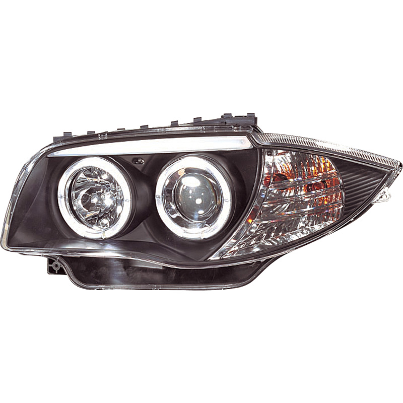 Set Headlights  BMW 1-Series E81/E87 2004-2011 - Black - incl. Halos