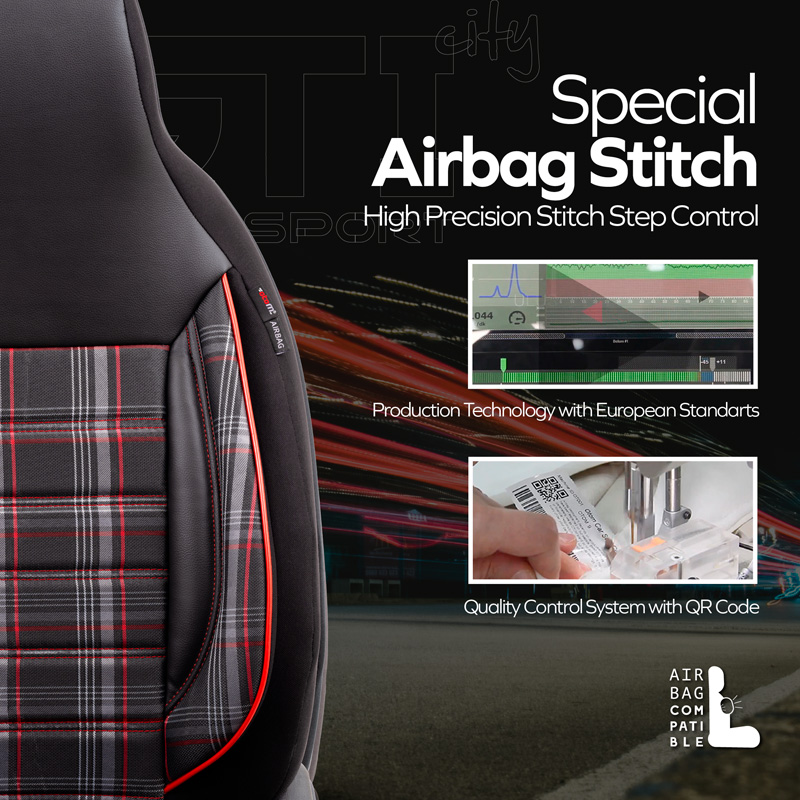 Universal Fabric 'CityBug' Seat cover set 'Sports' Black/Grey/Red - 9-pieces -  Side-Airbags