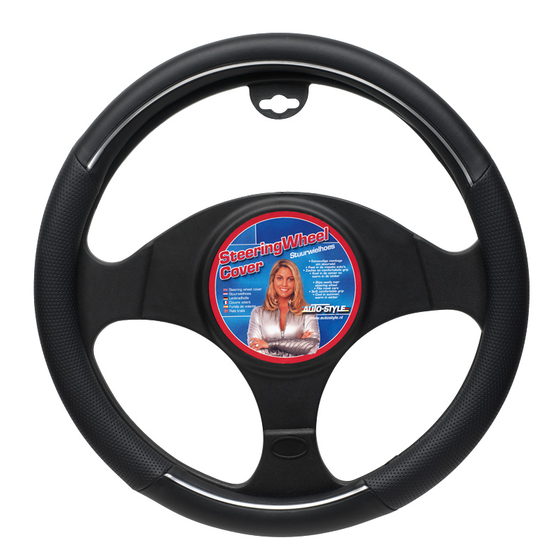 Universal steering wheel cover - Black/Chrome rim