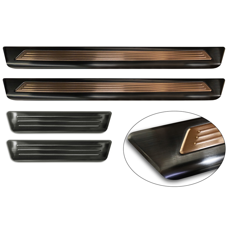 Avisa Black Inox door sill protectors  Cupra Born 2021- 'Copper insert with lines' - 4-pieces