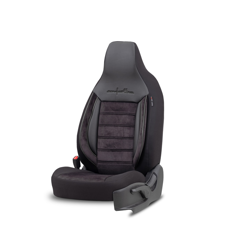 Universal Velours/Fabric 'CityBug' Seat cover set 'Comfortline' Black/Grey - 9-pieces -  Side-Airbags