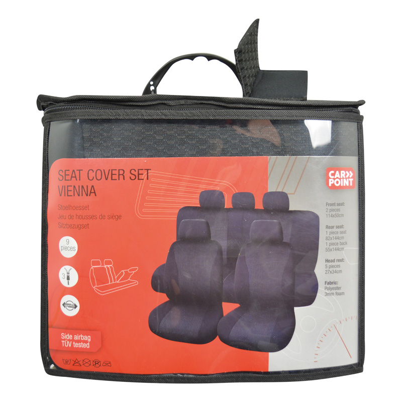 Carpoint Seat Cover Set Universal Vienna 9-parts - Black/Grey