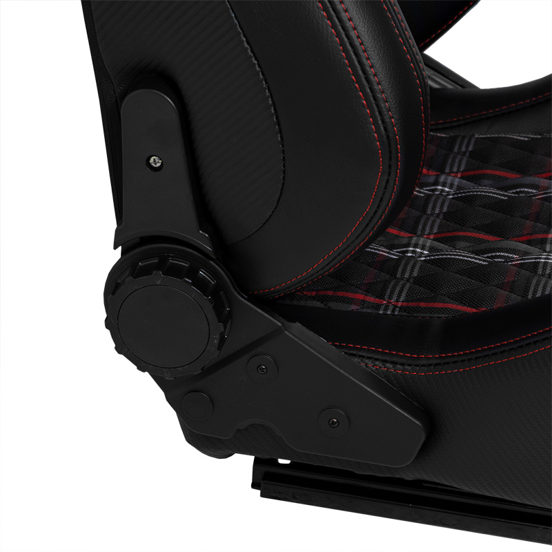 Sport seat 'GT' - Black Synthetic leather + Fabric in Red checkered pattern + Red stitching - Dual-side reclinable back-rest - incl. slides