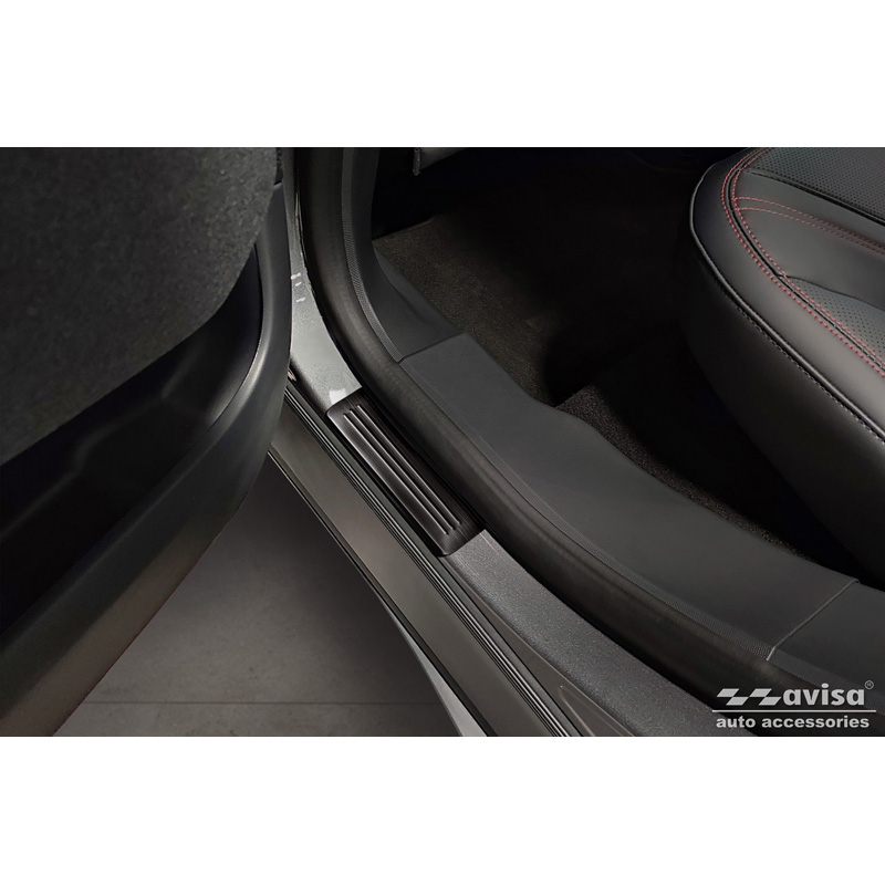 Black Inox door sill protectors  Ford Mustang Mach-E 2020- 'Lines' - 4-pieces