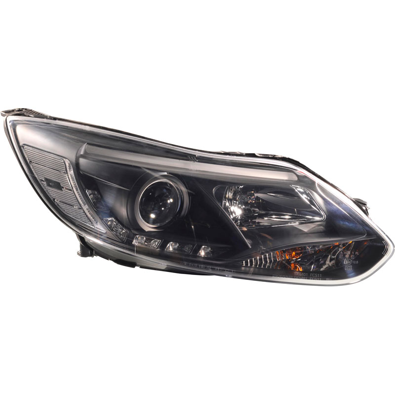 Set Headlights in DRL-Look  Ford Focus III 2011- - Black - incl. Levelling Motor