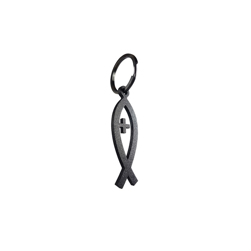 Stainless steel key chain - 'Ichthys sign' (black, glitter)