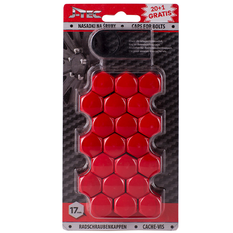 Set universal wheel nut/bolt covers - Red Synthetic Material - 17mm - set of 20+1 pieces