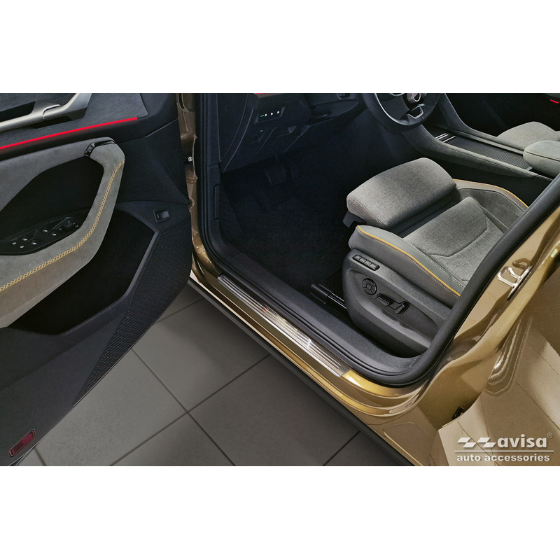 Avisa Stainless Steel Door sill protectors  Skoda Kodiaq II (PS7) 2024- 'Lines' - 4-pieces