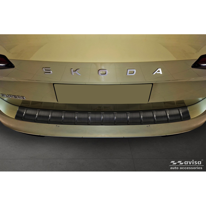 Black Stainless Steel Rear bumper protector  Skoda Superb IV Combi 2023- 'Ribs'