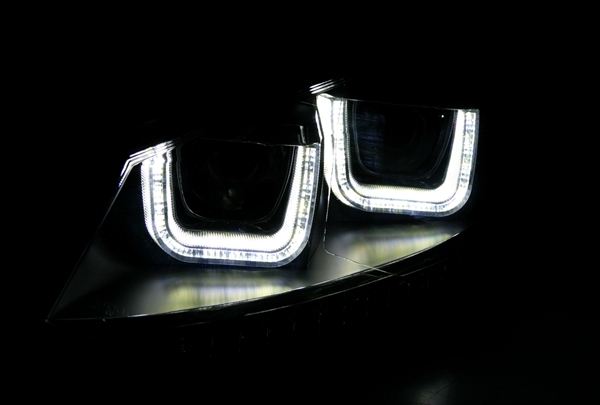 Headlights VW Polo 6R / 6C 09- DRL Dynamic Black / Red Facelift GTI look-Copy  With Dynamic indicator
