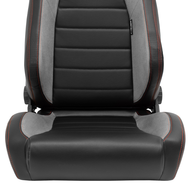Sport seat 'VGR' - Black Synthetic leather + Light Grey Fabric/Suede + Red stitching - Dual-side reclinable back-rest - incl. slides