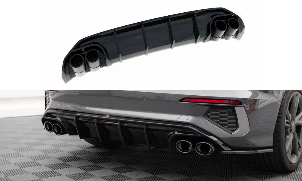 Diffuser passend voor Audi S3 Sedan 8Y Maxton Glans Zwart met sierstukken Chroom