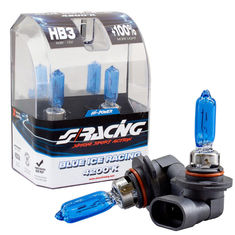 Simoni Racing Halogen Bulbs 'Blue Ice Racing' HB3 (4200K) 12V/65W, set of 2 pieces ECE-R37
