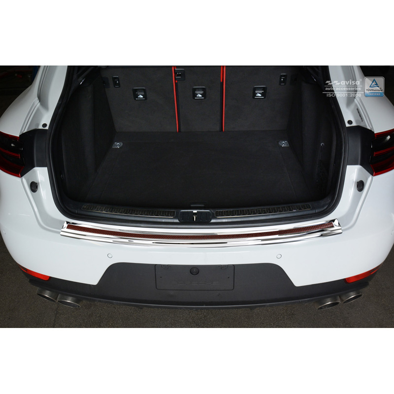 Stainless Steel Rear bumper protector 'Deluxe'  Porsche Macan 2014- Chrom/Red-Black Carbon
