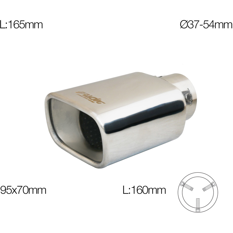 Simoni Racing Exhaust Tip Rectangle/Slanting Inox - 95x70xL165mm - Installation -37-54mm