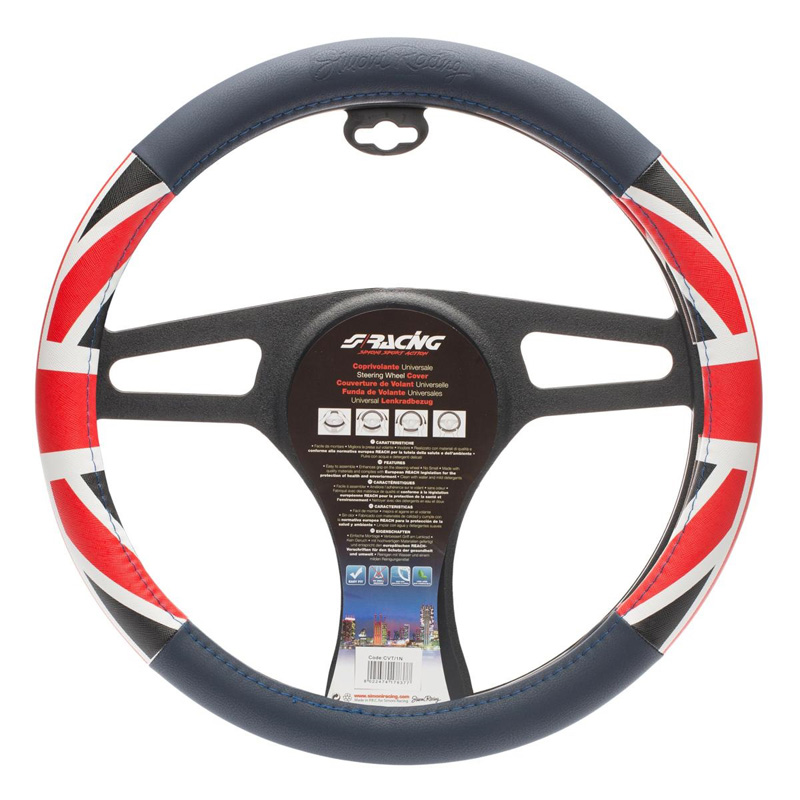 Simoni Racing Steering Wheel Cover UK Flag - Blue/Red/White Ecoleather - 37-39cm
