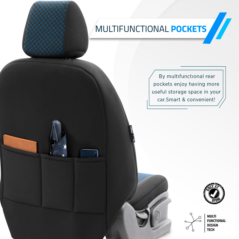 Universal Fabric Seat cover set 'Attraction' Black/Blue - 11-pieces -  Side-Airbags