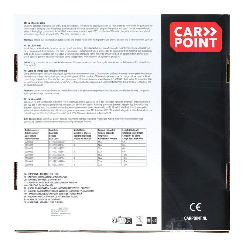 Carpoint Electric Vehicle Charging Cable Type2>2 32A 1-Phase 6-meter