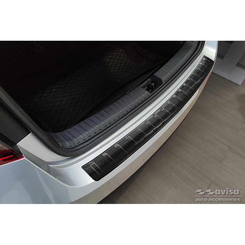 Black Stainless Steel Rear bumper protector  Skoda Fabia IV Hatchback 2021- 'Ribs'