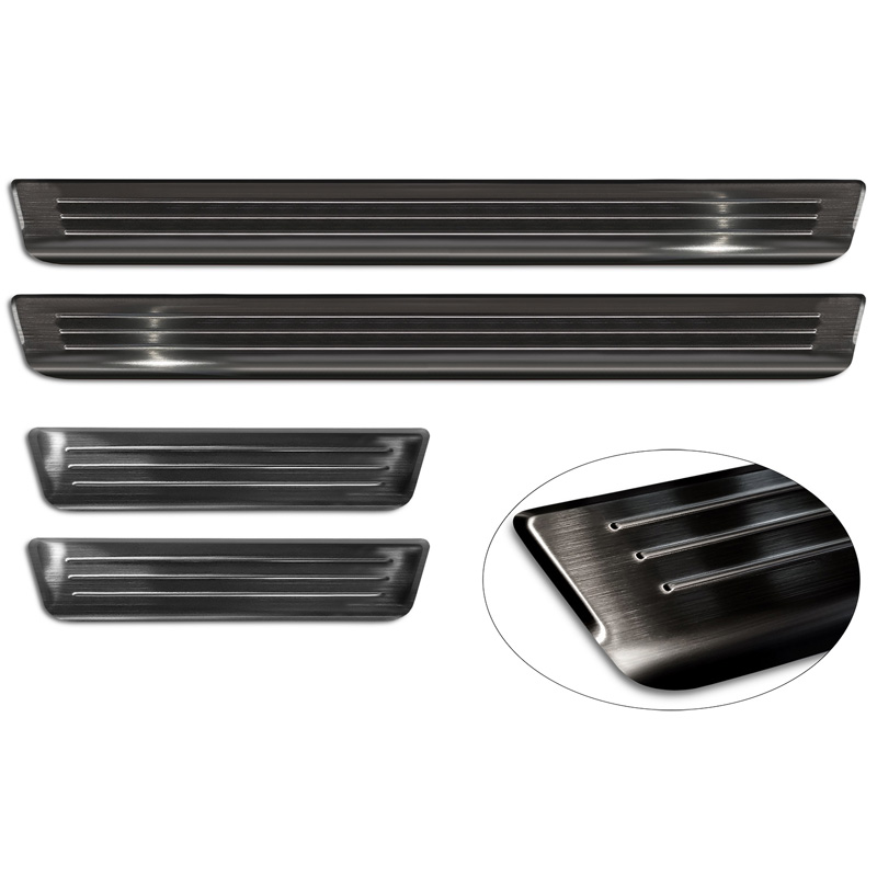 Black Inox door sill protectors  Volkswagen ID.7 2023- & ID.7 Tourer 2024- - 'Lines' - 4-pieces