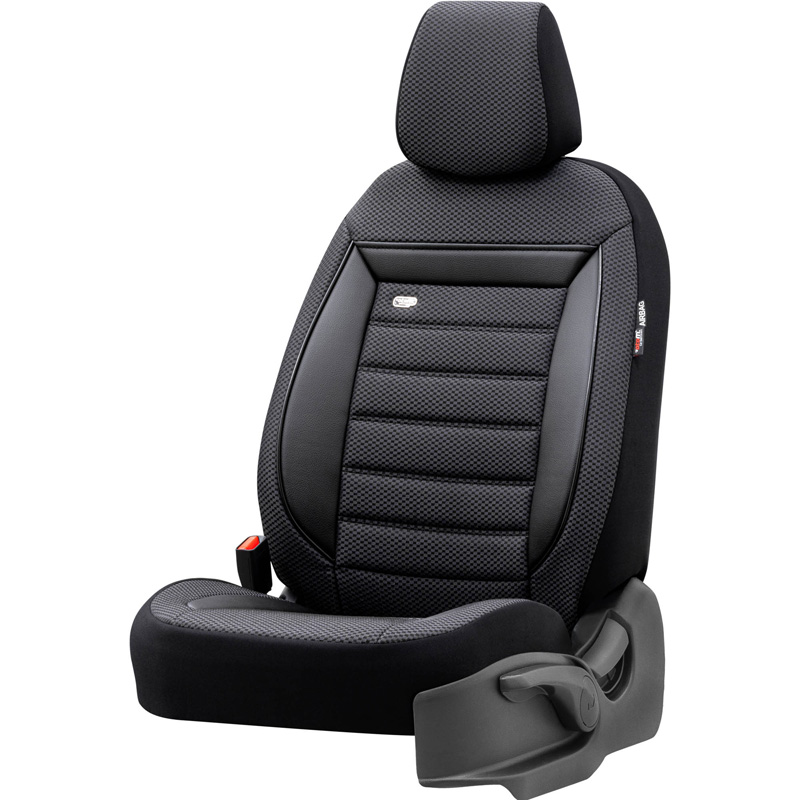 Universal Fabric Seat cover set 'Prestige' Black/Charcoal Checkered- 11-pieces -  Side-Airbags
