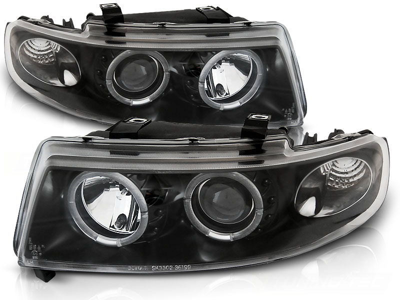 Headlights Seat Leon/Toledo 99-04 Angel Eyes Black clear