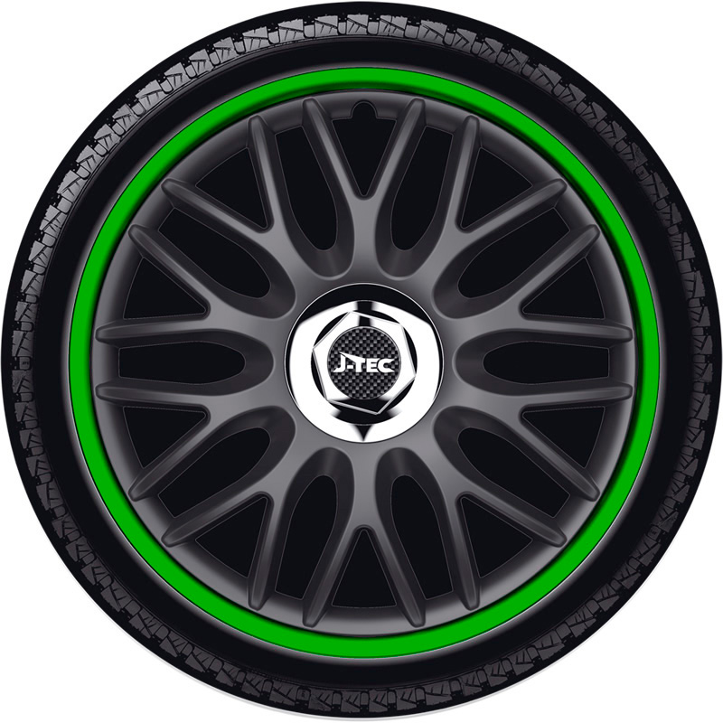 Set J-Tec wheel covers Orden R 15-inch black/green + chrome ring
