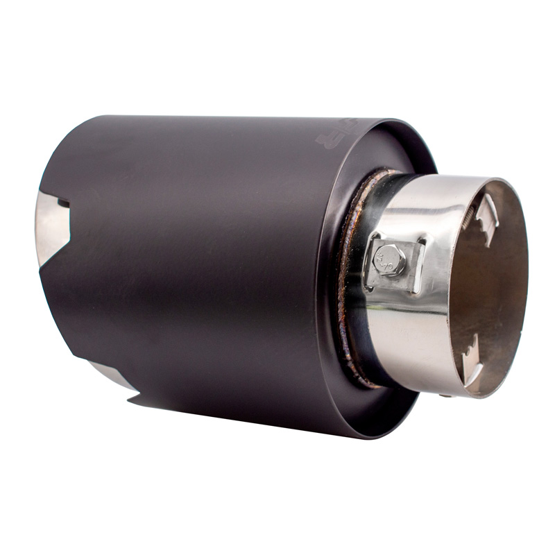 Simoni Racing Exhaust Tip Round/Slanted Matt-Black+Inox - Ø116xL170mm - Installation 42-74mm