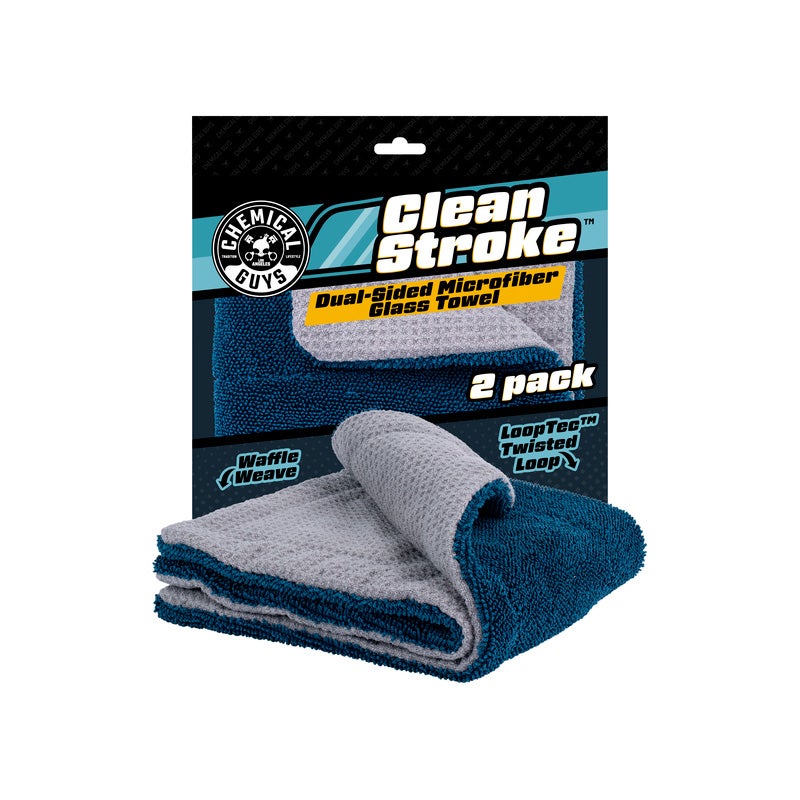 Chemical Guys CleanStroke Dual-Sided Microfiber Glass Towel 16x16inch (2-Pack)