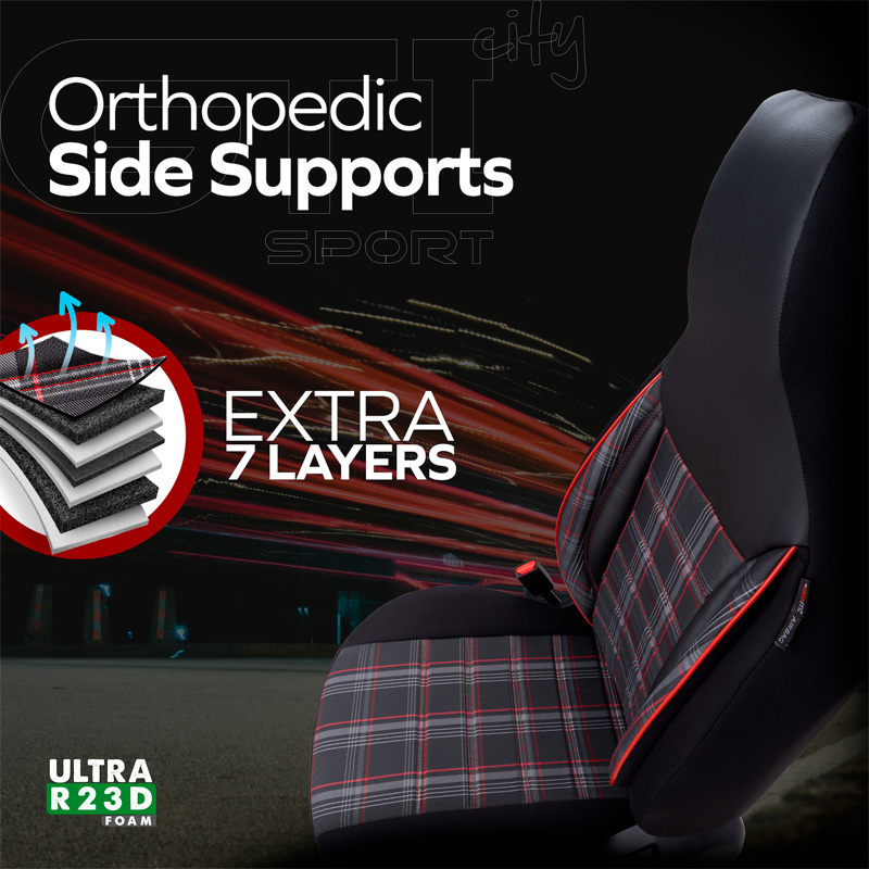 Universal Fabric 'CityBug' Seat cover set 'Sports' Black/Grey/Red - 9-pieces -  Side-Airbags