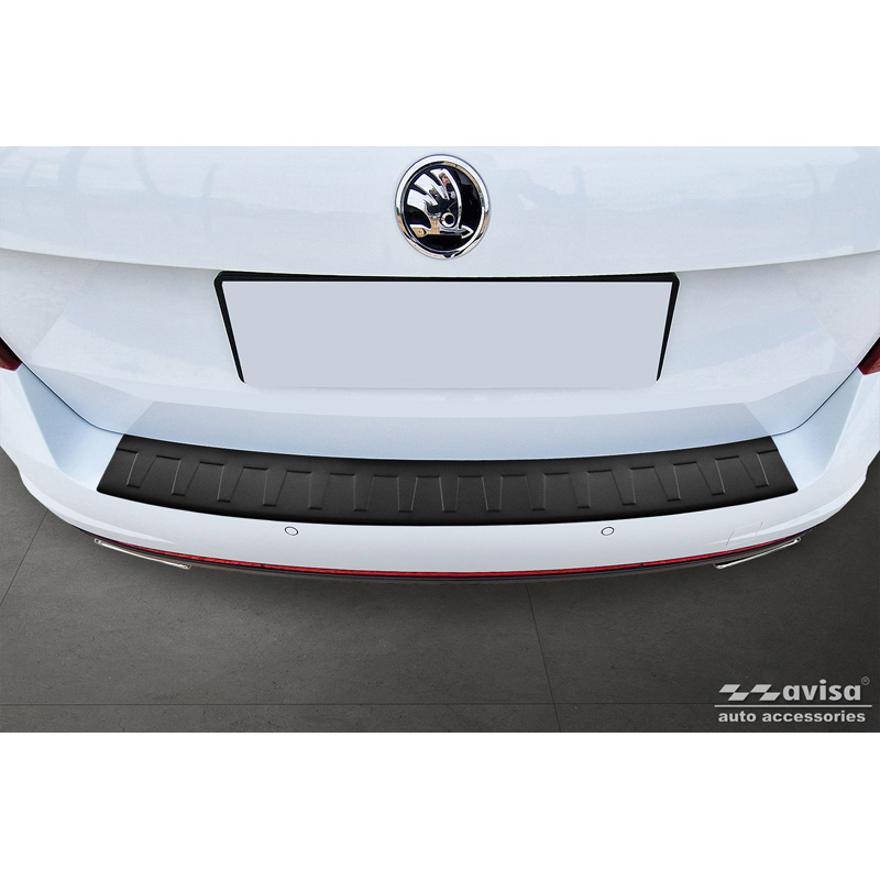 Matt Black Stainless Steel Rear bumper protector  Skoda Octavia Combi RS (5E5) 2013-2017 & FL 2017-2020 'Ribs'