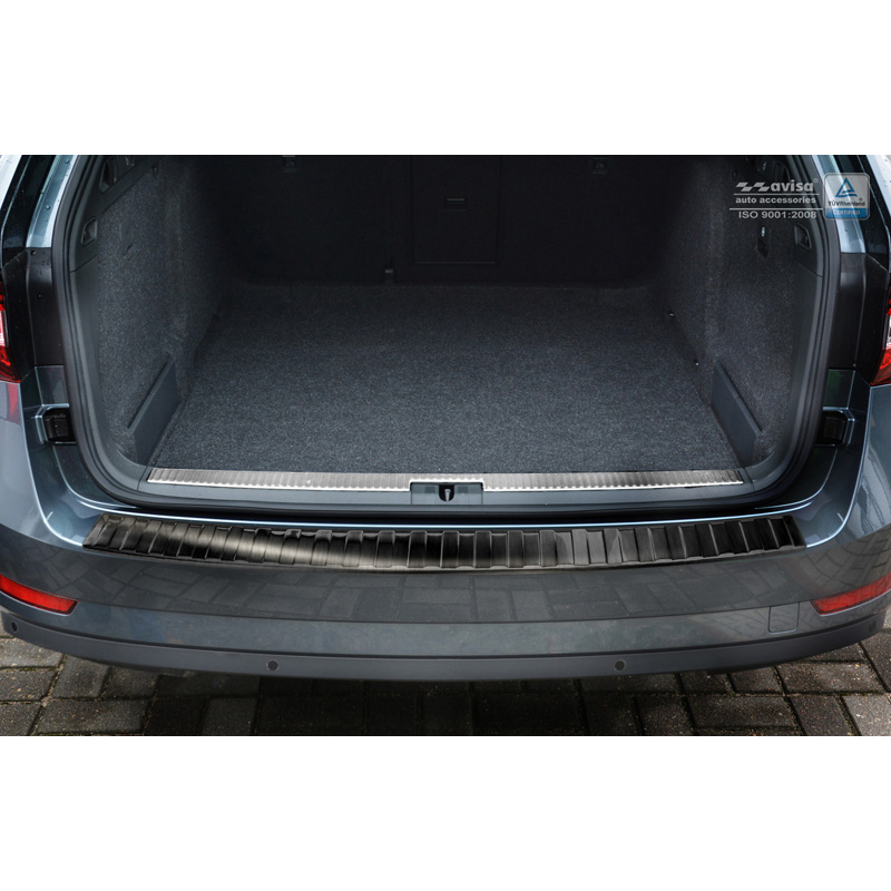 Black Stainless Steel Rear bumper protector  Skoda Superb III Combi 2015-2019 & Facelift 2019-2024 incl. Scout 'Ribs'