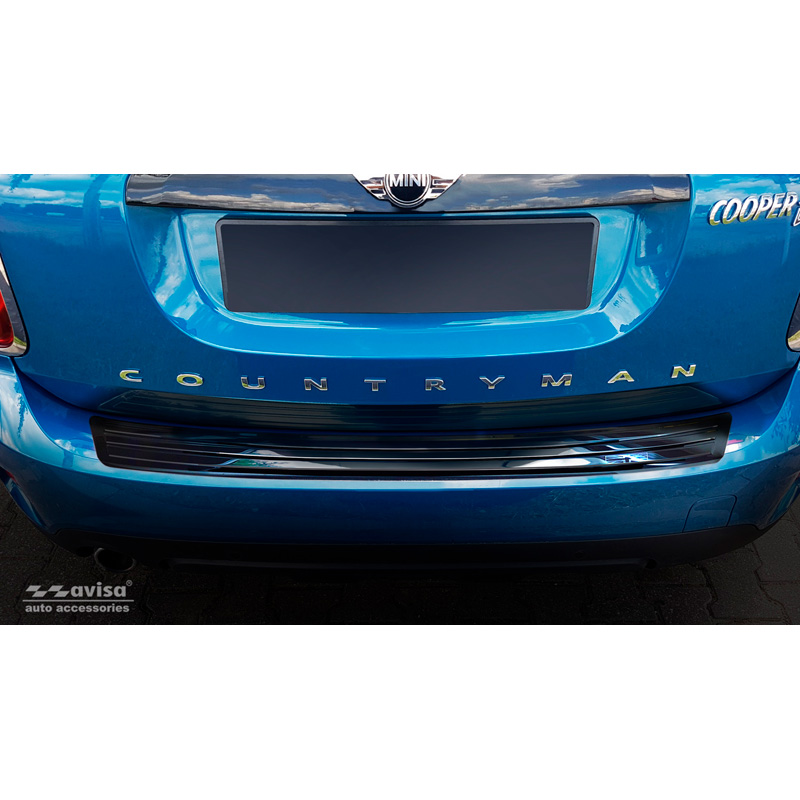 Black Mirror Stainless Steel Rear bumper protector  Mini Countryman F60 2016-2020 'flag/lines'