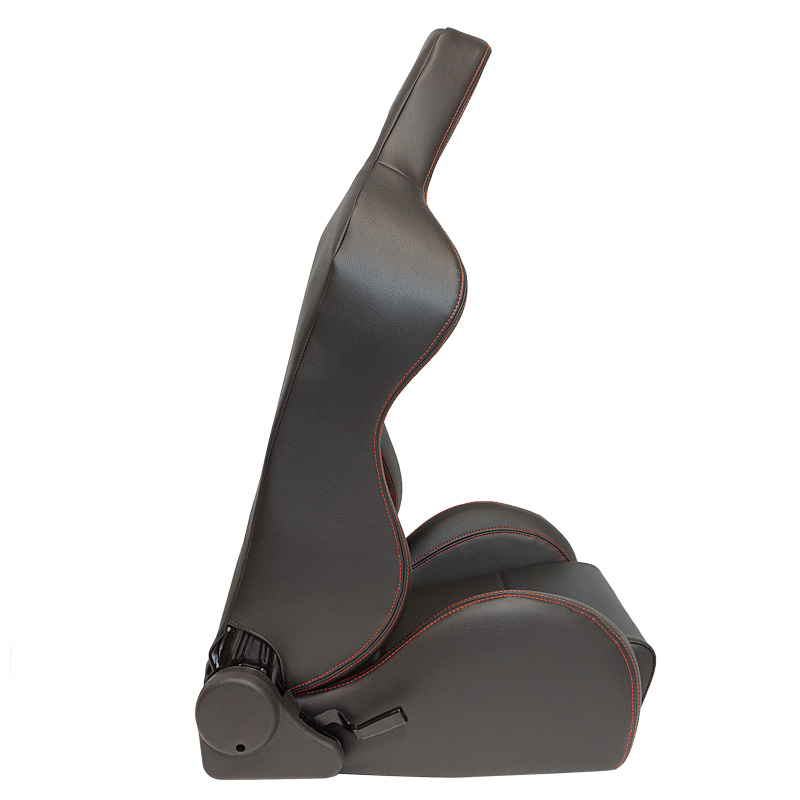 Sport seat 'Eco' - Black Synthetic leather + Red stitching - Right-side reclinable back-rest - incl. slides