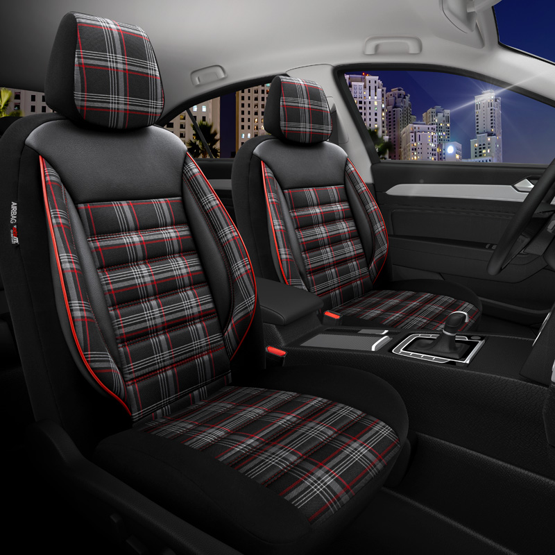 Universal Fabric Seat cover set 'Sports' Black/Grey/Red - 11-pieces -  Side-Airbags