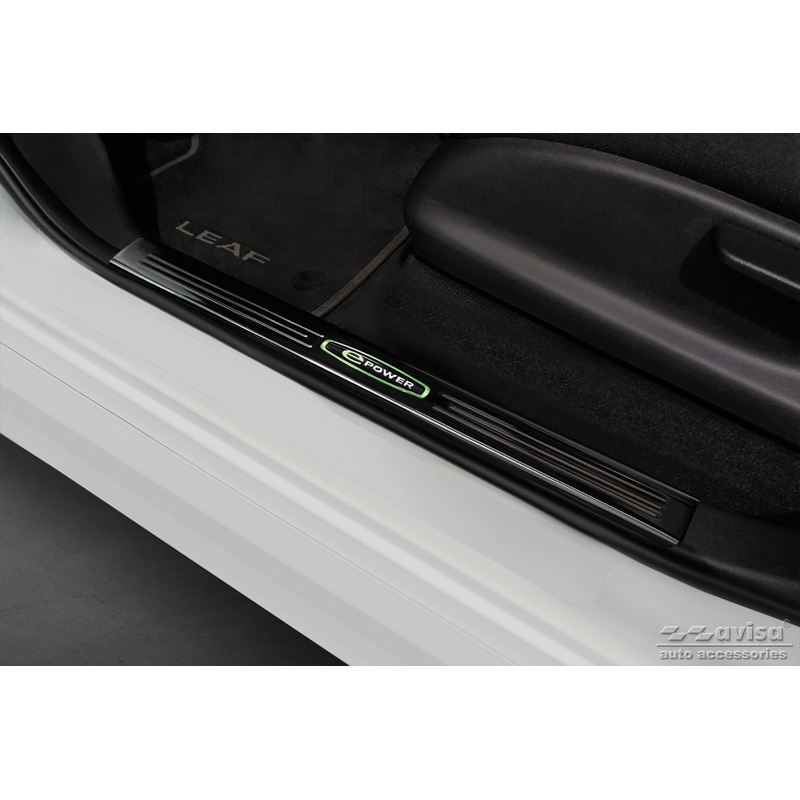 Mirror Black Inox door sill protectors  Nissan Leaf II (2E1) 2017-2022 & Facelift 2022- 'E-Power' - 4-pieces