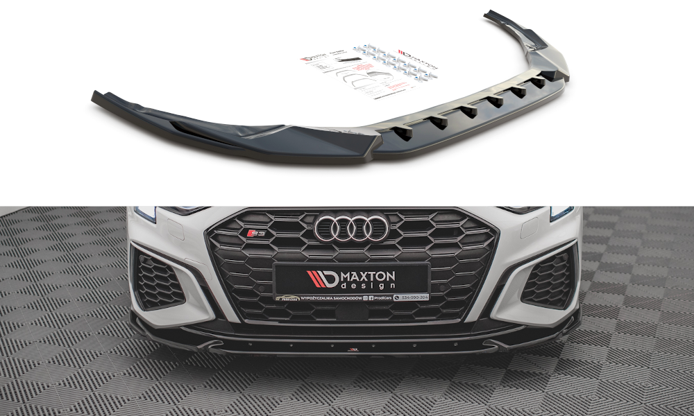 Voorspoiler passend voor Audi S3 / A3 S-Line 8Y Glanzend zwart V.3