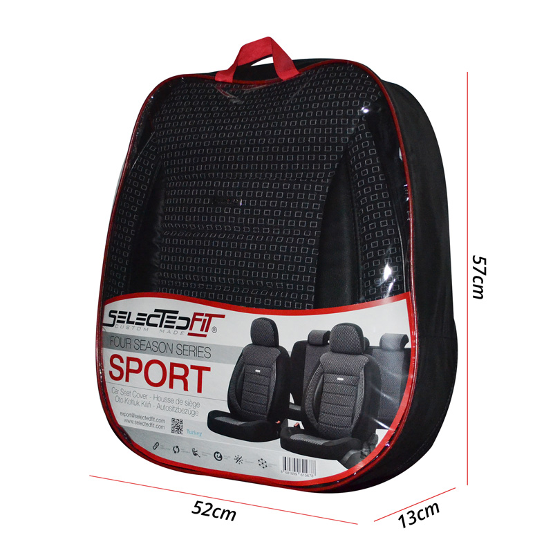 Universal Fabric Seat cover set 'SelectedFit Sports' Black - 11-pieces -  Side-Airbags