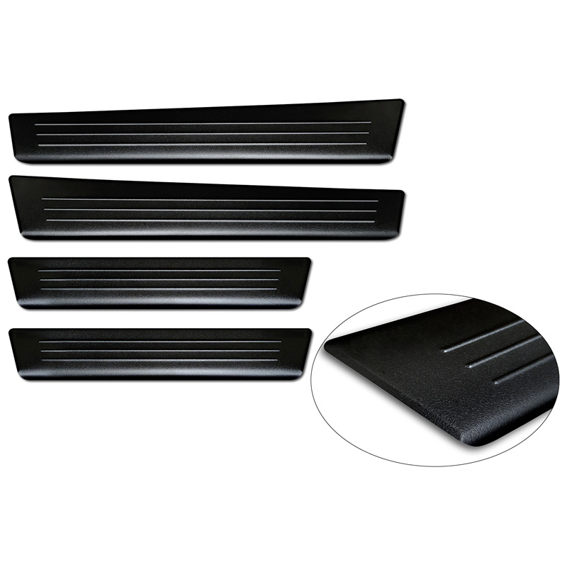 Black Inox door sill protectors  Ford Tourneo Courier II 2023- 'Lines' - 4-pieces
