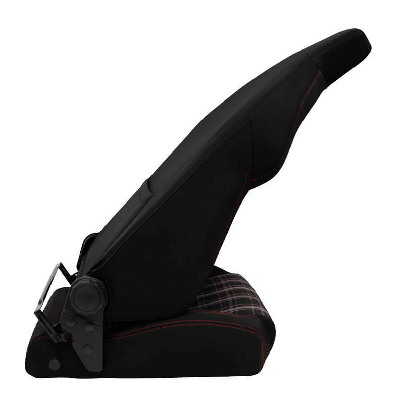 Sport seat 'VGR' - Black Fabric + Fabric in Red checkered pattern + Red stitching - Dual-side reclinable back-rest - incl. slides