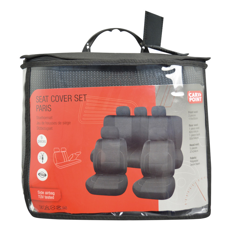 Carpoint Seat Cover Set Universal Paris 9-parts - Black/Grey