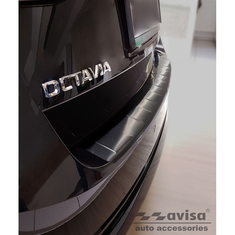Black Stainless Steel Rear bumper protector  Skoda Octavia IV Kombi 2020-2024 & FL 2024- (incl. RS, excl. Scout) 'Ribs'