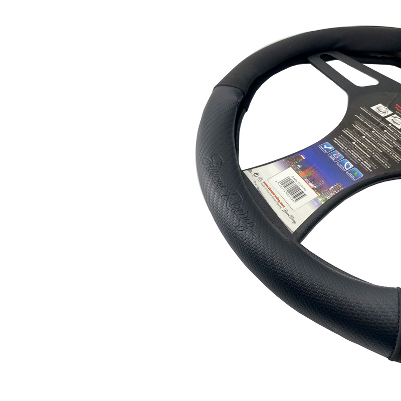 Simoni Racing Steering Wheel Cover Sporty - Black Ecoleather/Microfiber/Carbon Look + Yellow Stripe - 37-39cm