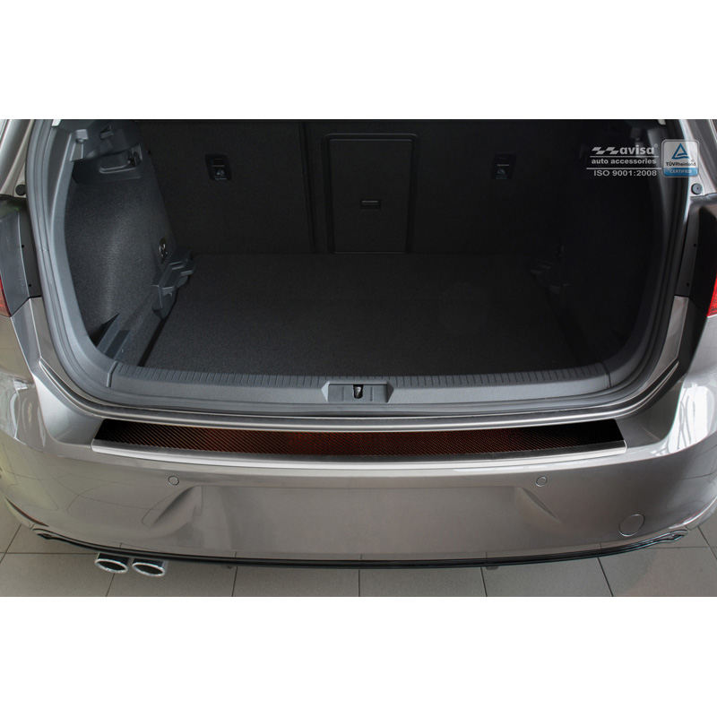 Stainless Steel Rear bumper protector 'Deluxe'  Volkswagen Golf VII HB 3/5-doors 2012-2019 Chrome/Red-Black Carbon