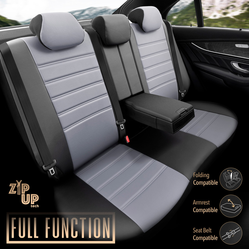 Universal Full-Leather Seat cover set 'Inspire' Black/Grey - 11-pieces -  Side-Airbags